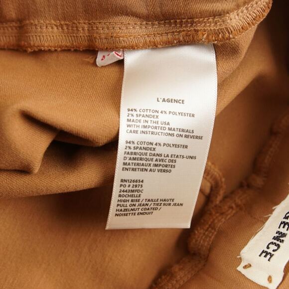 L'Agence Rochelle Coated Hazelnut Brown Pull On Jeans Womens Sz L / G - Picture 6 of 9